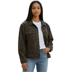 Sanctuary for Anthropologie Animal Print Jacket Women’s L - Brown Black Cropped